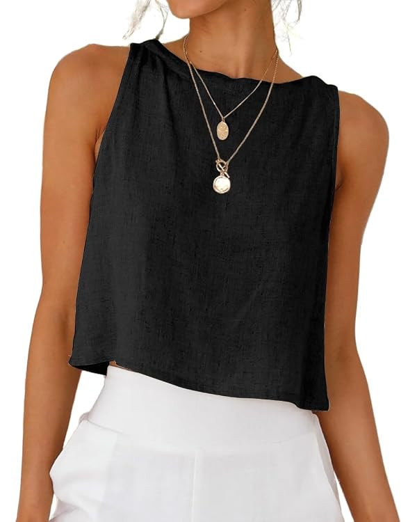 Kinghua Womens Linen Crop Tops Summer Casual Loose Cotton Linen Sleeveless Tank Top | Amazon (US)