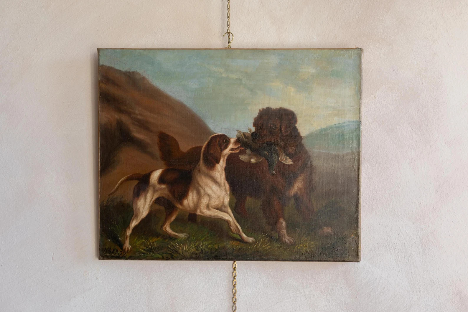 Antique Hunting Dogs Oil Painting Antique Oil on Canvas Paintings Signed 19th Century - Etsy | Etsy (US)
