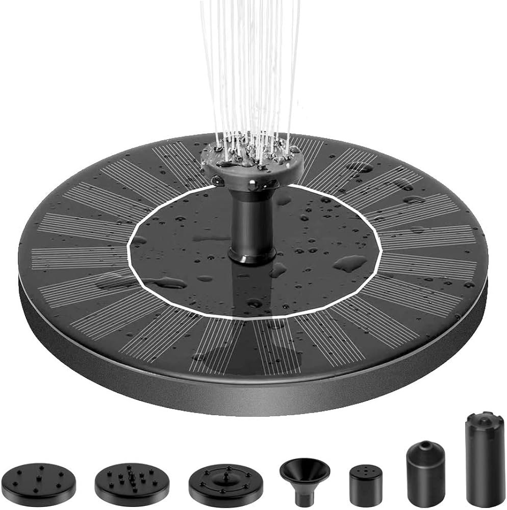 Solar Fountain, 1.4W Solar Powered Circle Garden Water Pump with 6 Nozzle, Anti-collision Bar, Fl... | Amazon (US)