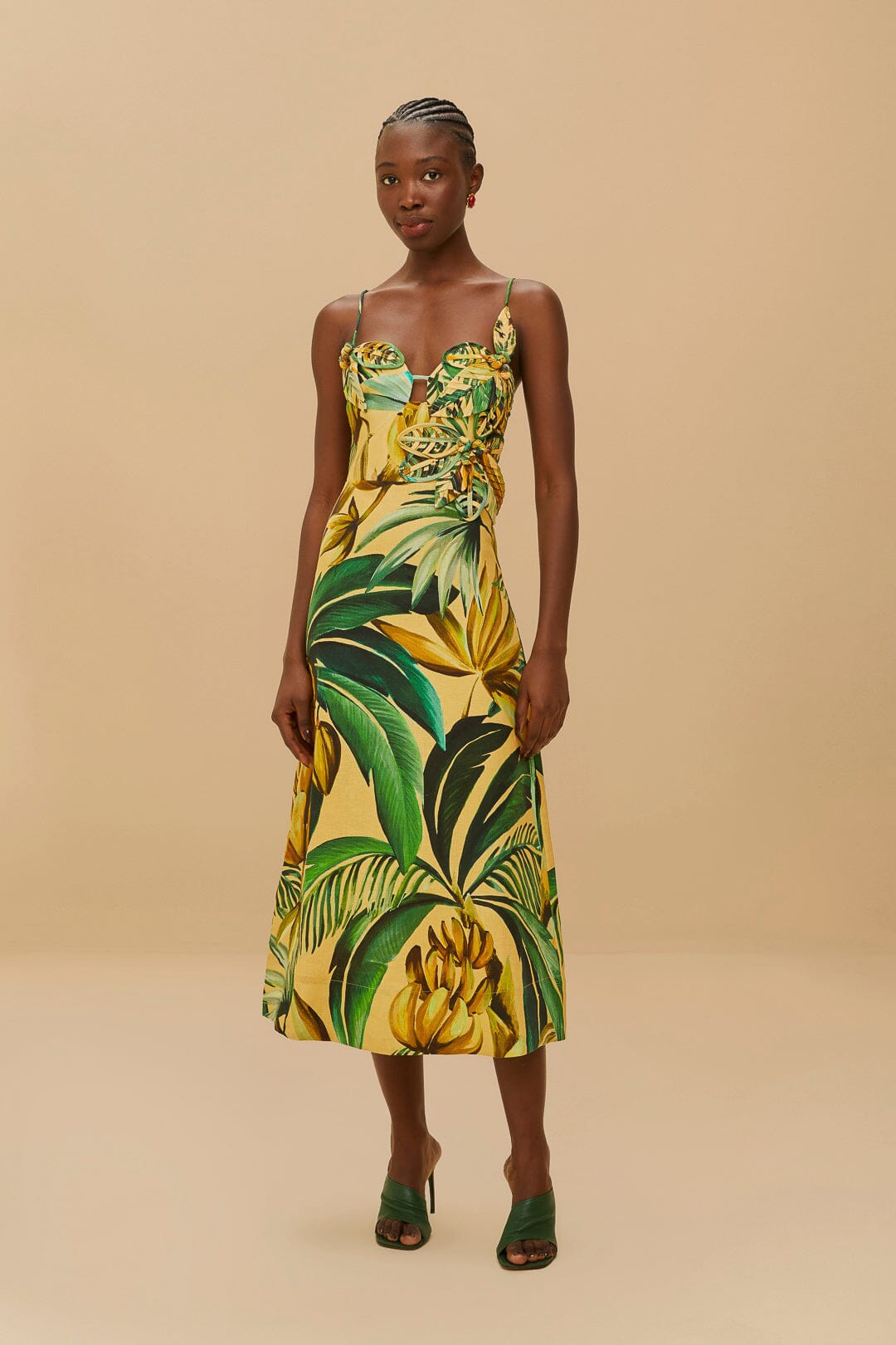 Yellow Bananart 3D Bodice Midi Dress | FarmRio (US)