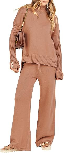 ANRABESS Women's Two Piece Outfits Sweater Sets Long Sleeve Knit Pullover and Wide Leg Pants Loun... | Amazon (CA)