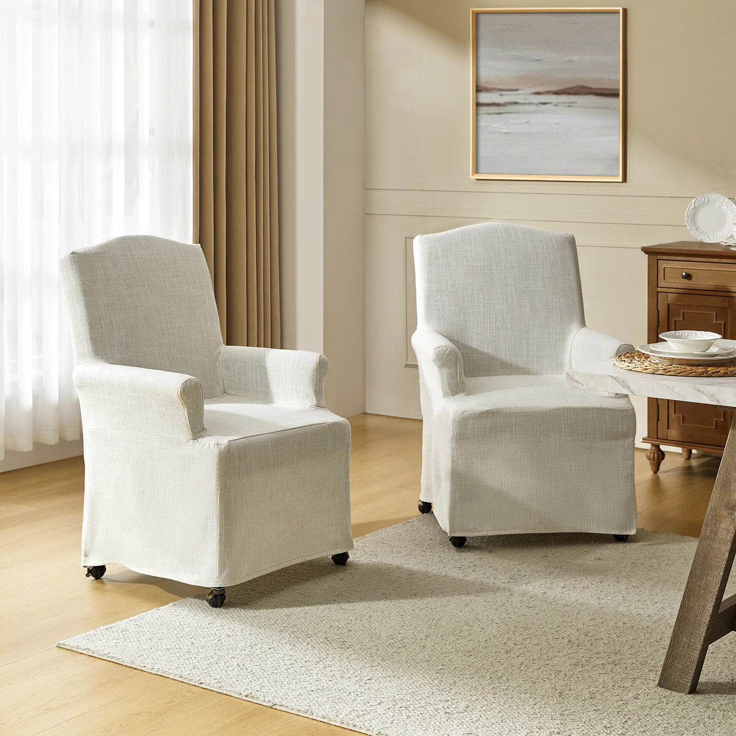 Gatlinburg 26''W Traditional Slipcovered Dining Chair with Hooded Caster Wheels (Set of 2) | Wayfair North America