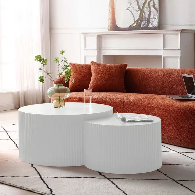 Kevinplus Nesting Coffee Table Set of 2, Matte White Round Wooden Coffee Tables, Modern Luxury Si... | Walmart (US)