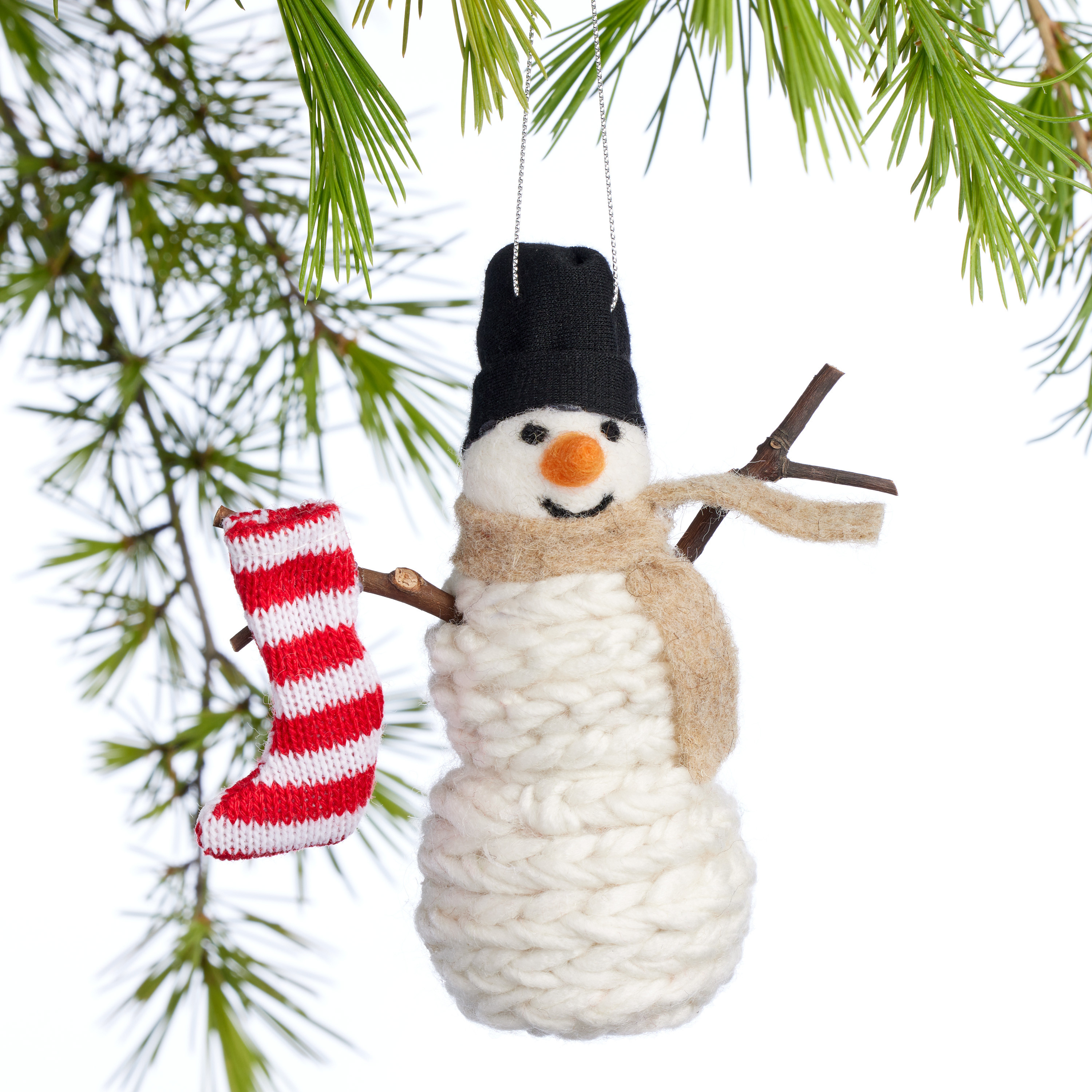 Braided Wool Snowman Ornament | World Market