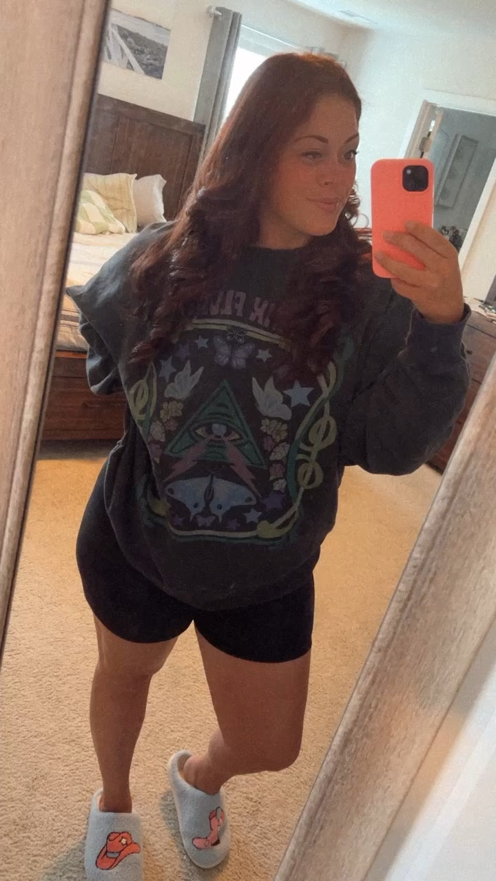 #WFH essentials - A cozy sweatshirt, biker shorts, and fun slippers - Always my favorite!! #workfromhome #americaneagle #target #livingroyal 

#LTKunder100 #LTKunder50 #LTKcurves