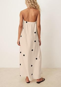 calbatic Women Polka Dot Strapless Maxi Dress Summer Flowy A Line Ruffle Backless Off Shoulder Lo... | Amazon (US)