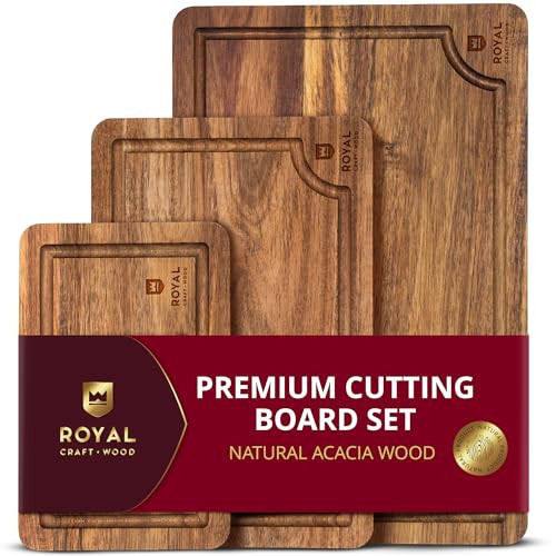 ROYAL CRAFT WOOD Acacia Wood Cutting Boards Set of 3 – Premium Wooden Cutting Boards for Kitchen Meal Prep & Serving - Charcuterie & Chopping Butcher Block for Meat with Deep Juice Groove Side Handles | Amazon (US)