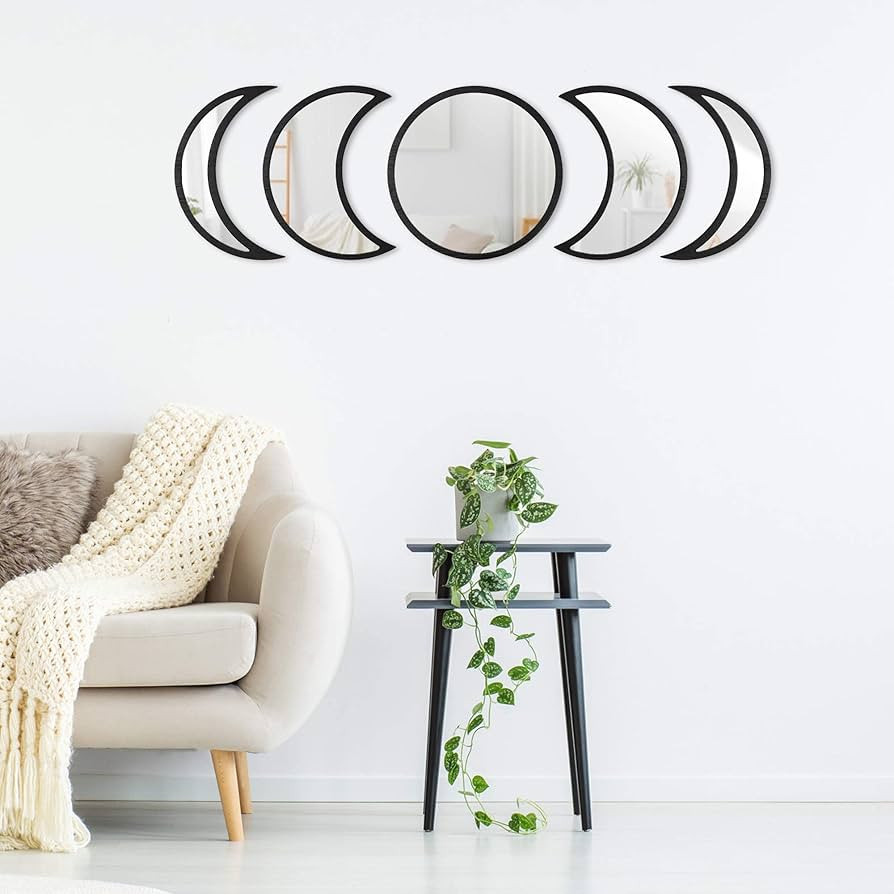 MI & HER - Boho Moon Phase Mirror Set Glass - Real Glass Mirror - Wood Frame - Premium Quality - ... | Amazon (US)