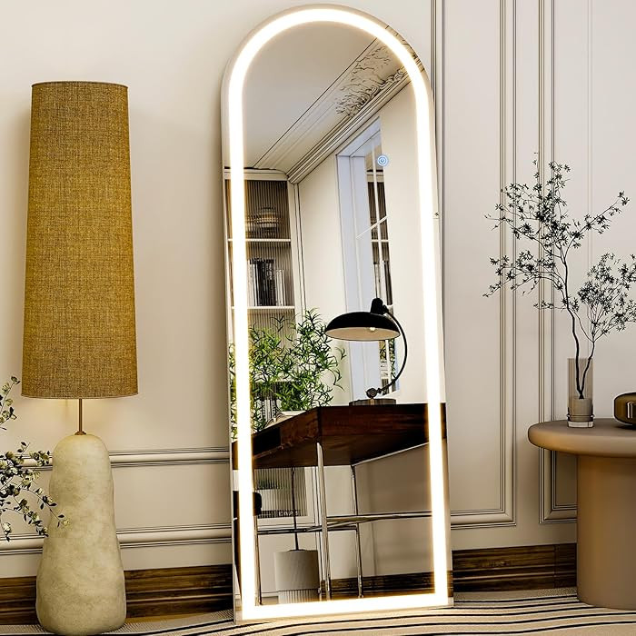 GLSLAND 20"x56" Arched LED Full Length Mirror with Lights – Wall Mounted or Standing Full Body ... | Amazon (US)