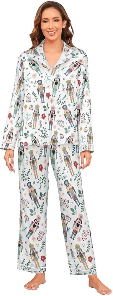 Womens Silk Satin Pajamas Set Womens Long Sleeve Button Down Set Sleepwear 2 Piece | Amazon (US)