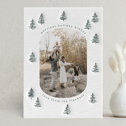 "scribble trees" - Customizable Letterpress Holiday Photo Cards in Green by Angela Garrick. | Minted