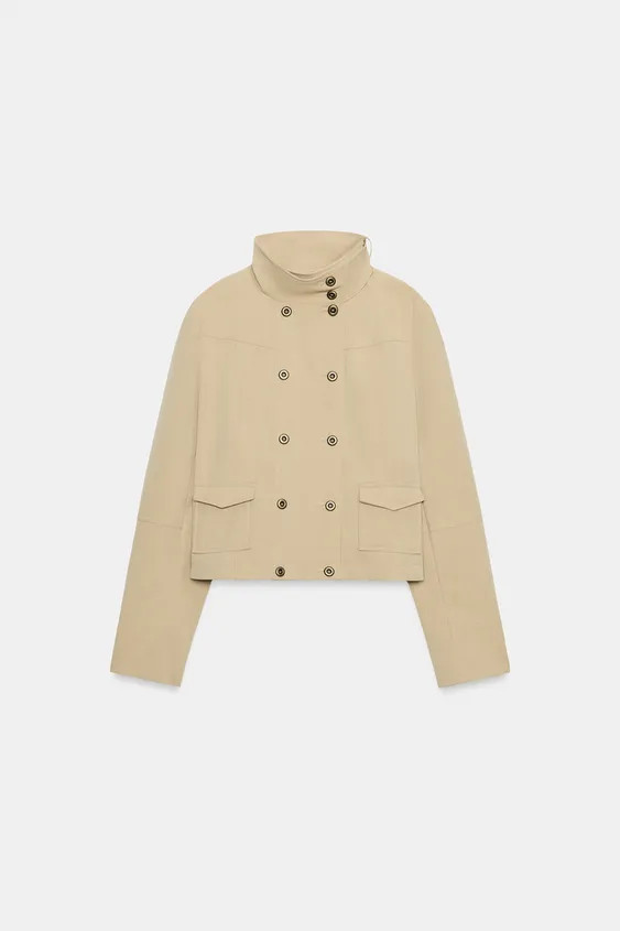 Model height: 181 cmHigh-neck long sleeve jacket. Featuring front patch pockets with flaps, a ton... | Zara UK