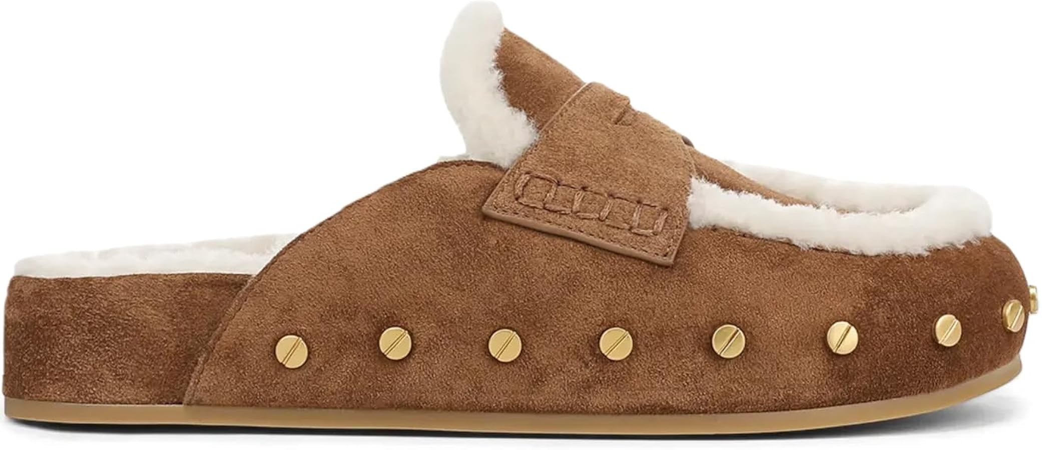 Fur Lined Clogs for Women Fuzzy Studded Slippers Comfortable Slip On Mules Closed Round Toe Fall ... | Amazon (US)