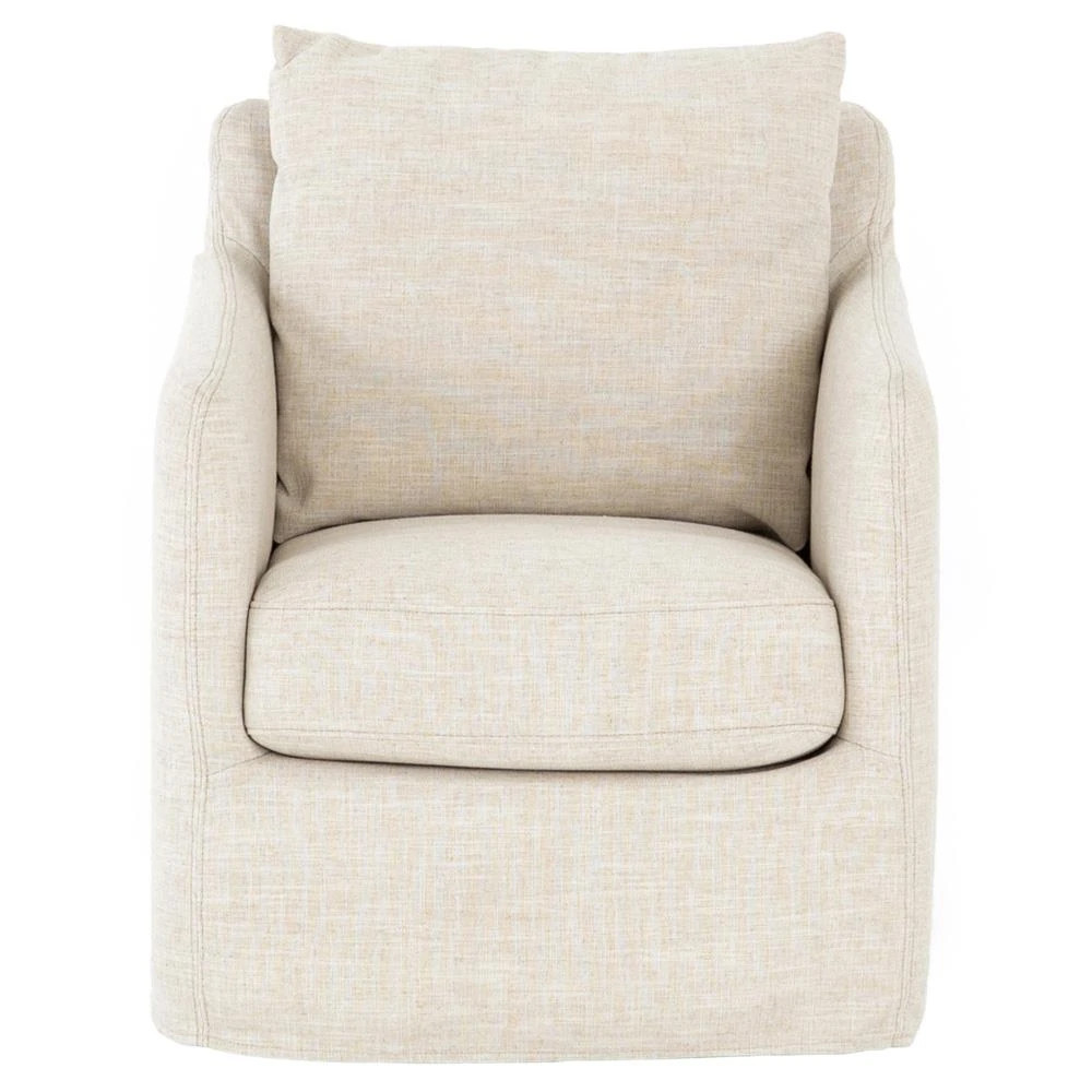 Dayana Modern Classic White Upholstered Mango Wood Swivel Arm Chair | Kathy Kuo Home