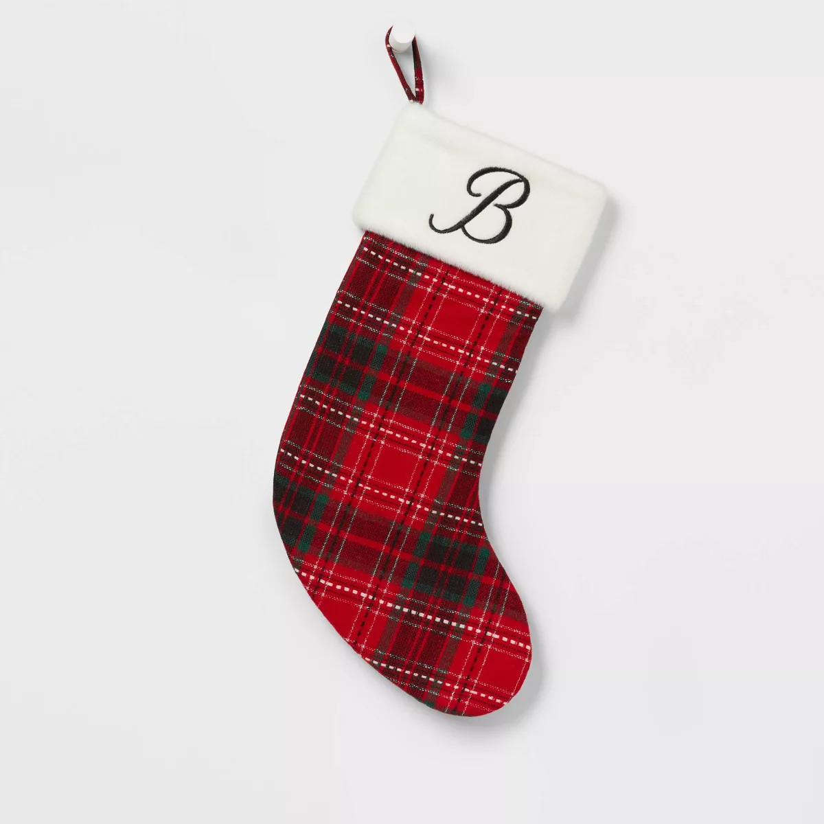 20" Plaid Monogram Christmas Holiday Stocking with Faux Fur Cuff Red/Green/White - Wondershop™ | Target