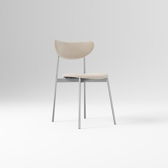 Modern Petal Fully Upholstered Dining Chair, Deluxe Linen, Sand, Chrome | West Elm (US)