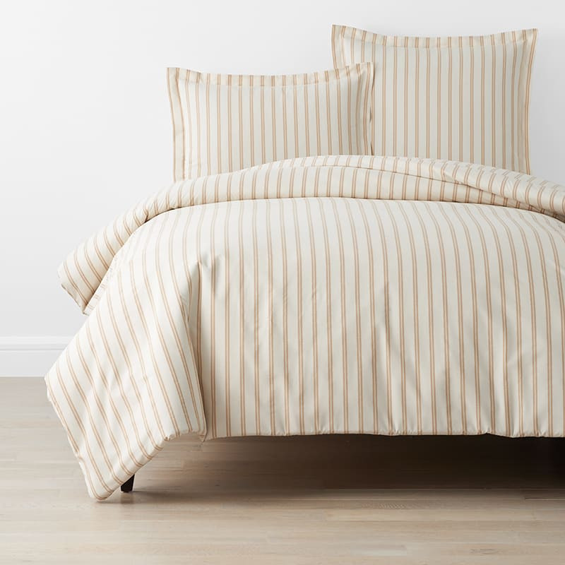Narrow Stripe Classic Cool Cotton Percale Bed Duvet Cover - Gold, King/Cal King | The Company Store