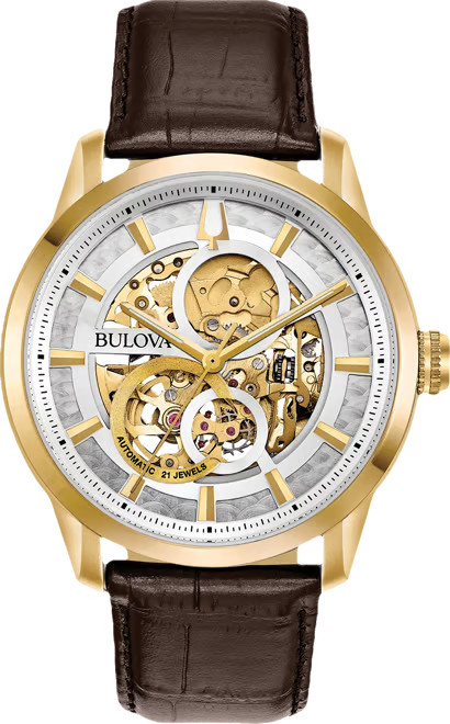 Bulova Men's Automatic Sutton Brown Leather Strap Watch 43mm - Macy's | Macy's