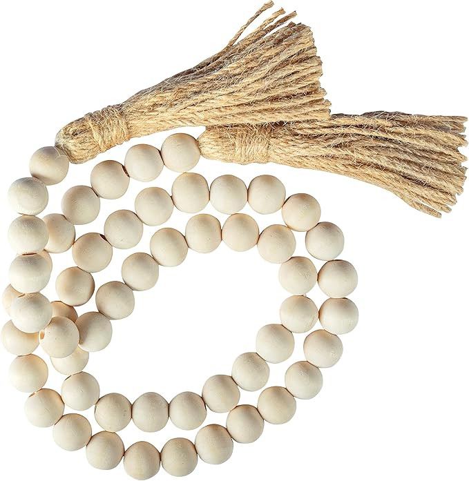Decorative Wood Bead Garland Home Decor, Farmhouse Garland Beads with Tassel, Wooden Tier Tray Ru... | Amazon (US)