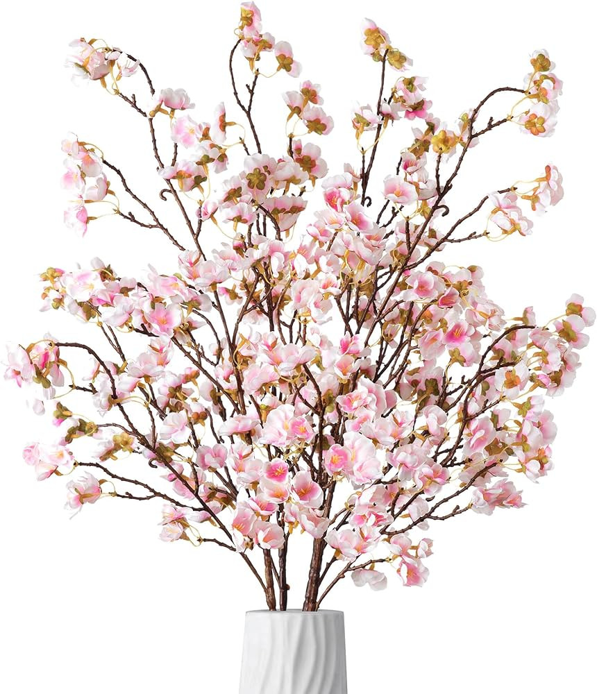 4 Pcs Artificial Cherry Blossom Flowers Bulk Silk Faux Flowers Real Touch Bouquet for Christmas H... | Amazon (US)