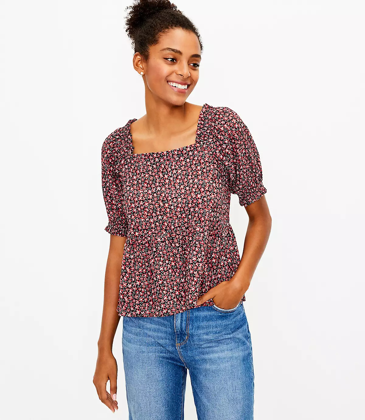 Floral Smocked Peplum Top | LOFT | LOFT