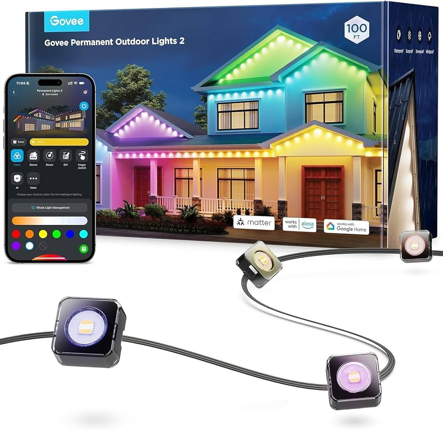 Govee Permanent Outdoor Lights 2, 100ft RGBIC Outdoor Lights with 72 LED Lights, IP67 Waterproof,... | Amazon (US)