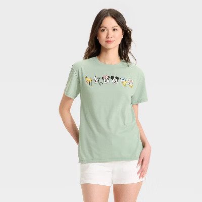 Women's Mickey & Friends Short Sleeve Graphic T-Shirt - Green | Target