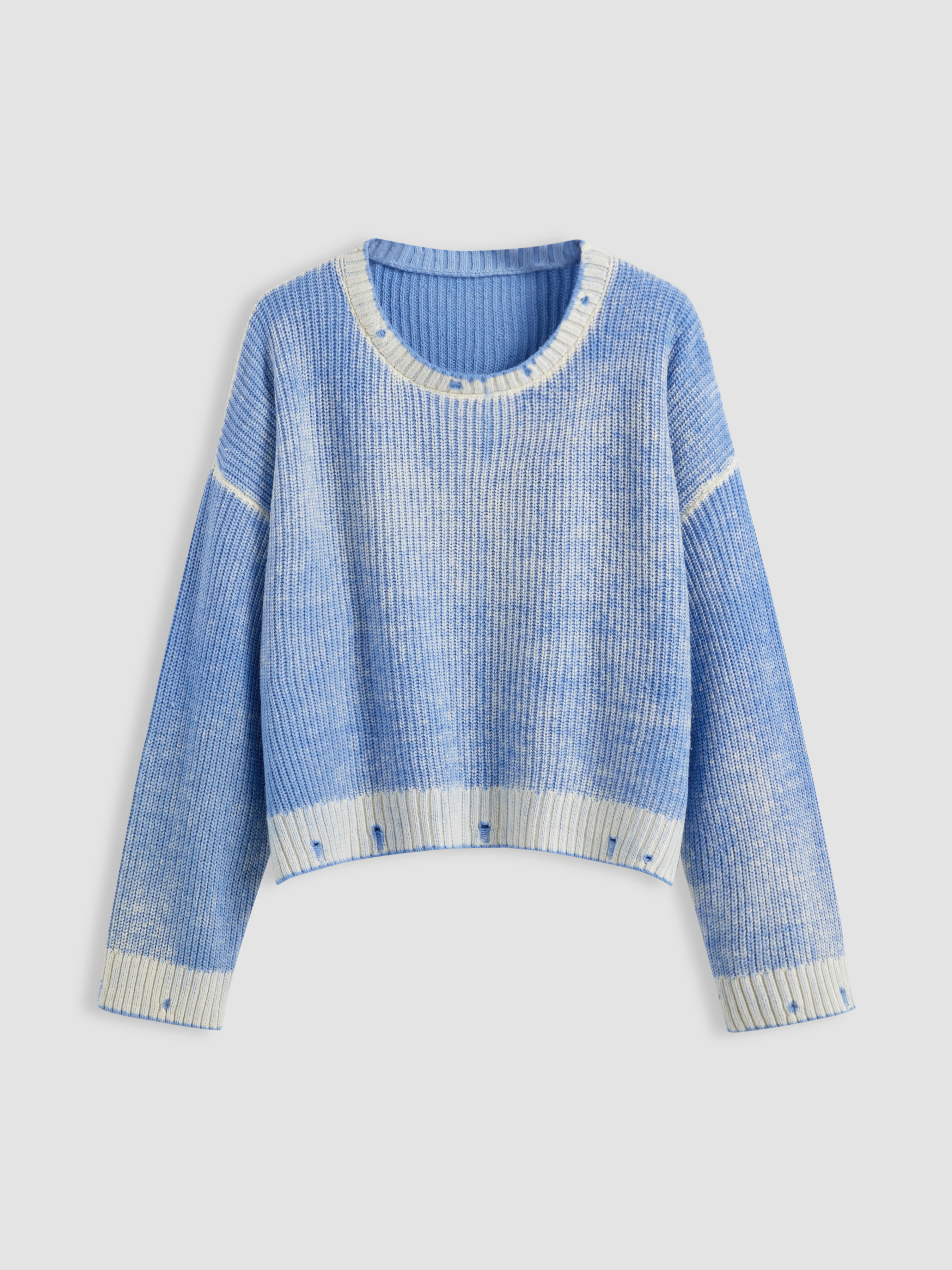 Knit Fabric Knit Round Neckline Tie Dye Contrasting Binding Ripper Sweater For School | Cider