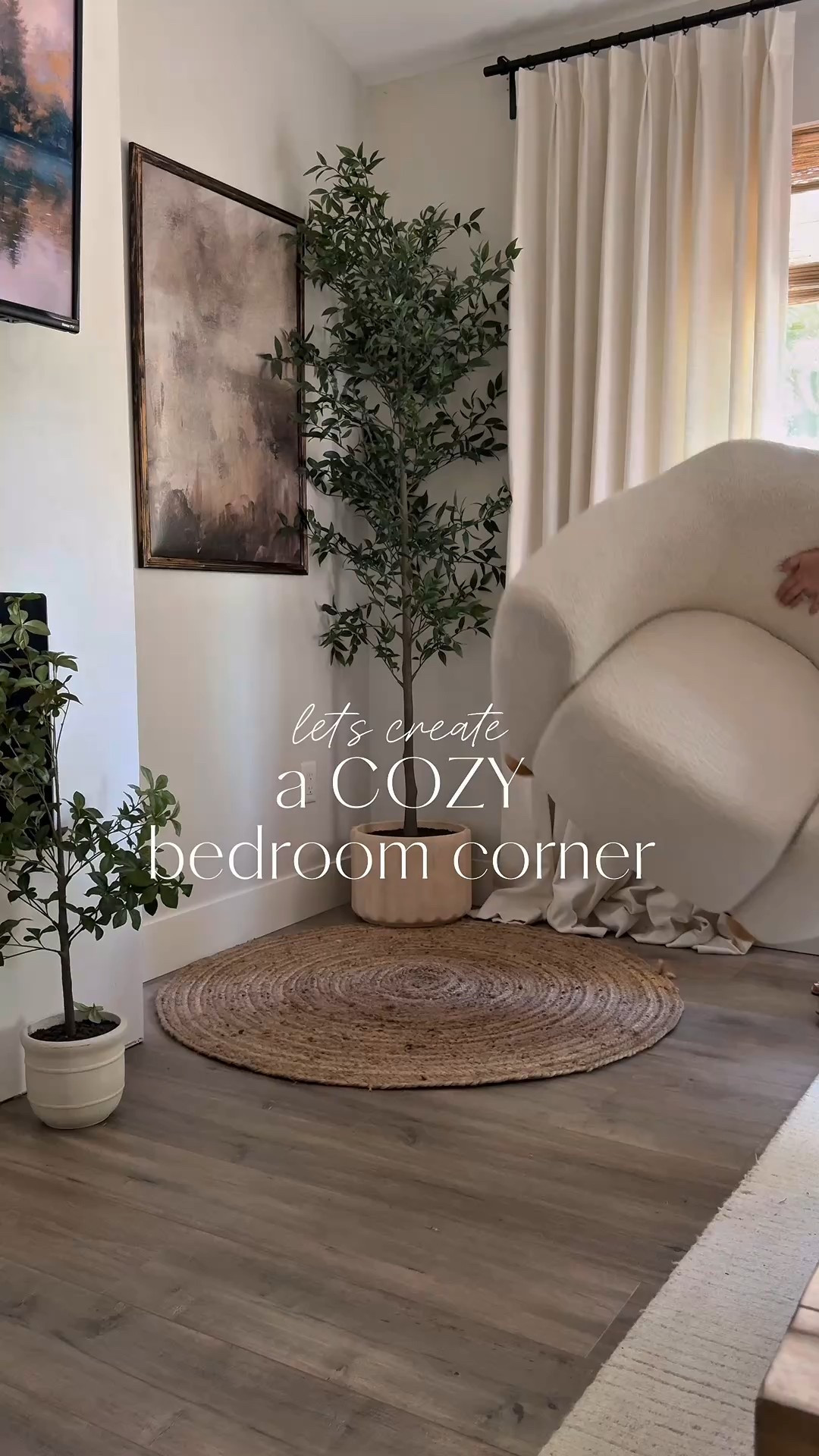 Cozy cute perfection ✨✨ love this chair and ottoman combination! A perfect accent chair for a smaller space..like a bedroom corner. 
Primary bedroom 
Neutral bedroom 

#LTKHome