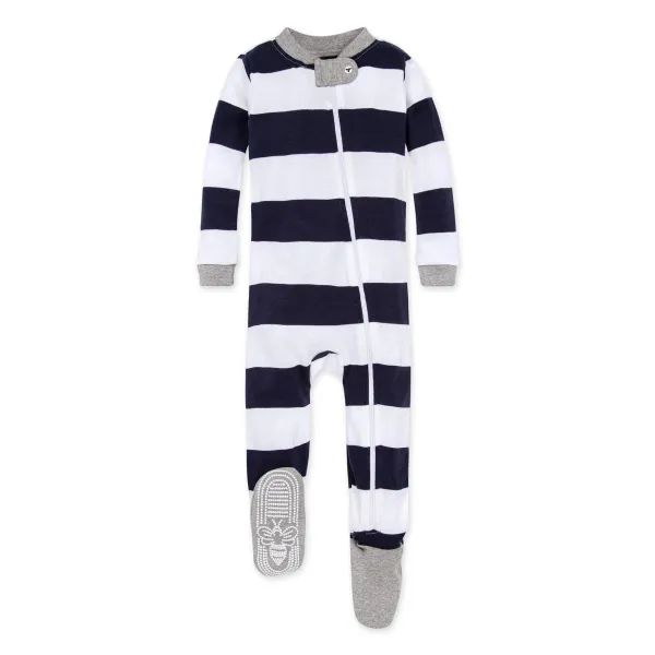 Rugby Stripe Organic Baby Zip Front Snug Fit Footed Pajamas | Burts Bees Baby