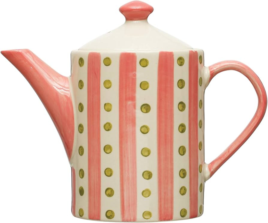 Creative Co-Op Stoneware Painted Design and Strainer, Multicolor Teapot, Multi | Amazon (US)