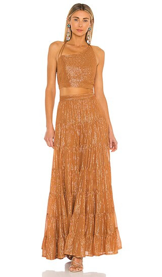 Robbie Skirt in Marbella Desert | Long Skirt Outfit | Maxi Skirt Outfit | Tan Orange Bronze Skirt | Revolve Clothing (Global)