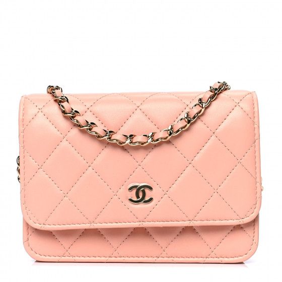 CHANEL Lambskin Quilted Mini Wallet On Chain WOC Light Pink | Fashionphile
