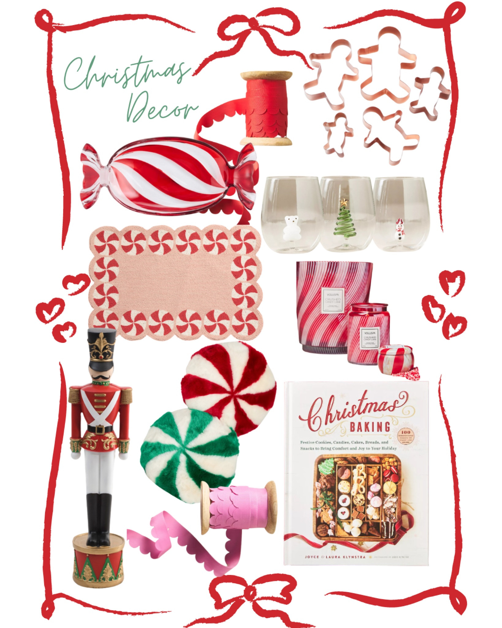 Anthropologie. Williams Sonoma. Marshall’s. World Market. Holiday decor. Christmas decor. Candle. Coffee table decor. Mantle decor. Voluspa crushed candy cane. Baking. Santa cookies. Copper gingerbread man cookie cutters. Peppermint square. Nutcracker. Couch. Pillows. Peppermint faux fur pillow. Stemless wine glass. Drinkware. Christmas tree. Polar bear. Snowman. Christmas baking. Festive cookies. Candies. Cakes. Breads. And snacks to bring comfort and joy to your holiday. Cookbook. Scalloped polyester ribbon. Gift wrapping. Red and clear glass peppermint serving bowl. Wool blend candy cane scalloped hook rug  

#LTKSeasonal #LTKHome #LTKFindsUnder100