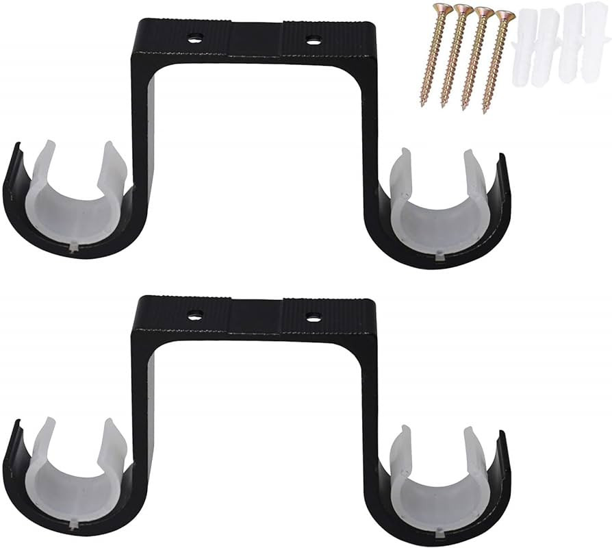 Double Curtain Rod Brackets 2Pcs for Tiweio, Aluminum Alloy Ceiling Mounted Curtain Rod Bracket, Ceiling Curtain Rod, Curtain Brackets for Curtain Rod(Black) | Amazon (US)