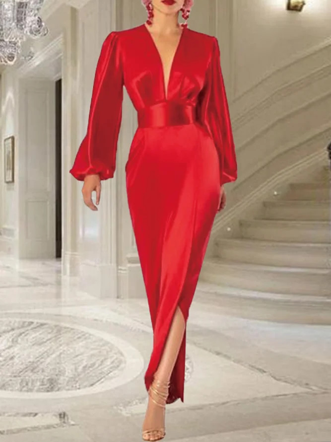 Party Red Satin Waist Dress | Stylewe