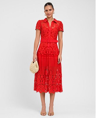 RACHEL Rachel Roy Women's Jolene Collared Lace Midi Dress - Macy's | Macy's
