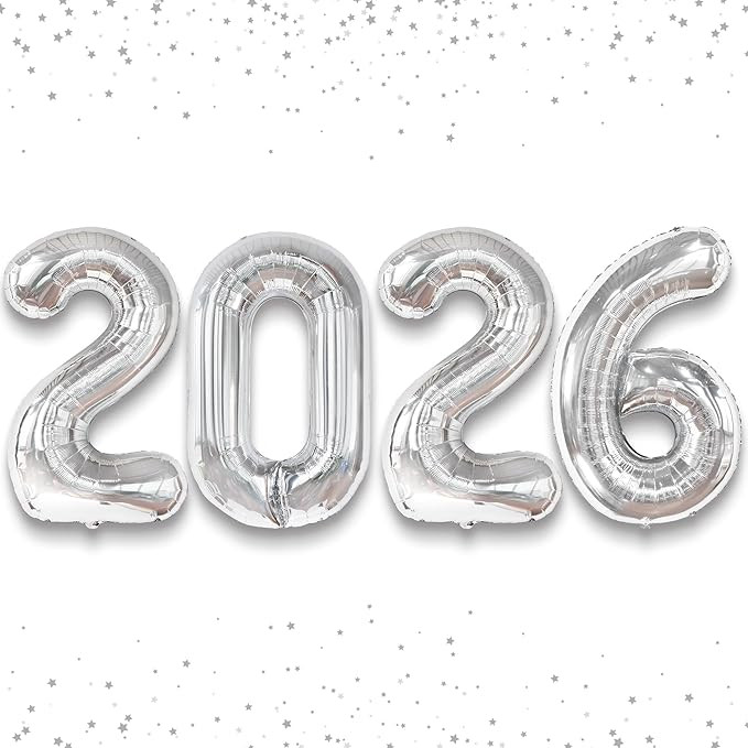 Katchon, Giant Silver 2026 Balloons - 42 Inch | New Year Balloons | 2026 Balloon Numbers | Silver... | Amazon (US)