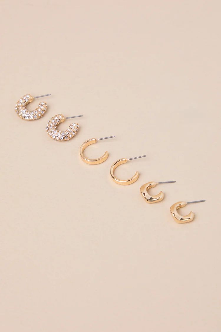 Stunning Collection Gold Rhinestone Hoop Earring Set | Lulus