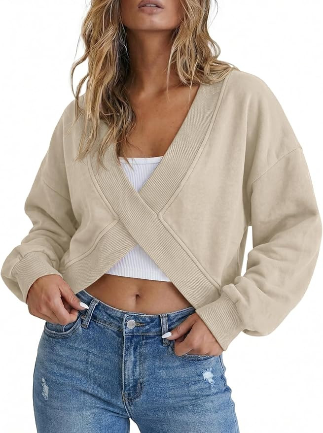 Fisoew Women's Reversible Wrap Sweatshirt Off Shoulder Long Sleeve Athletic T Shirts Workout Tops... | Amazon (US)