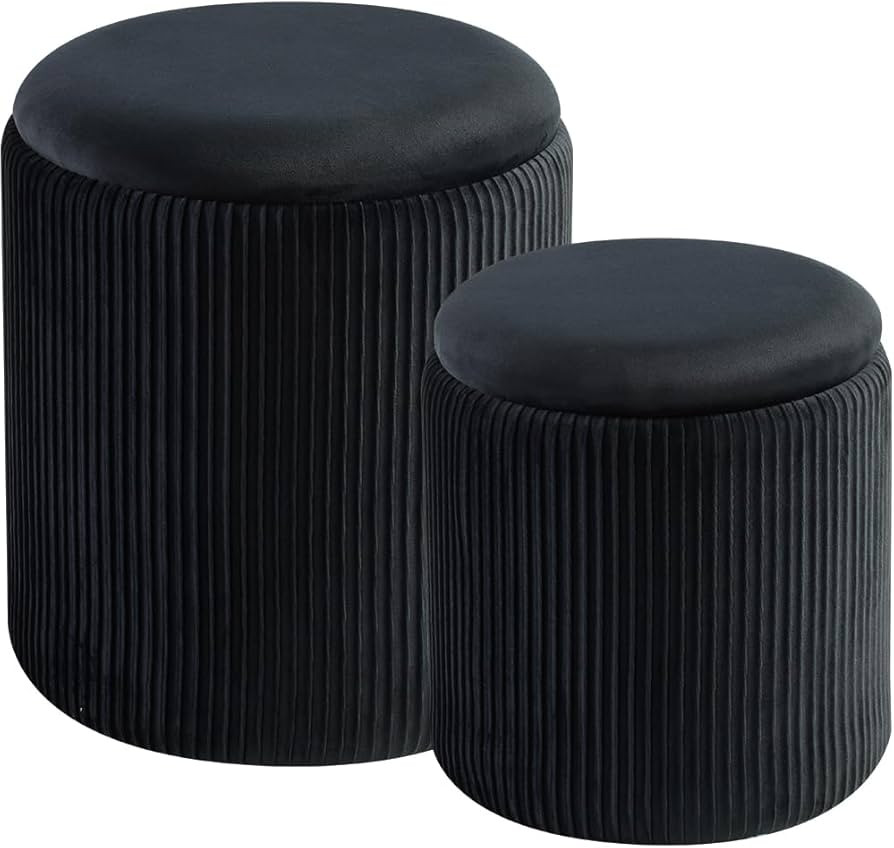 Round Set of 2 Ottoman with Storage-Upholstered Velvet Vanity Stool for Makeup Multifunctional Ot... | Amazon (US)