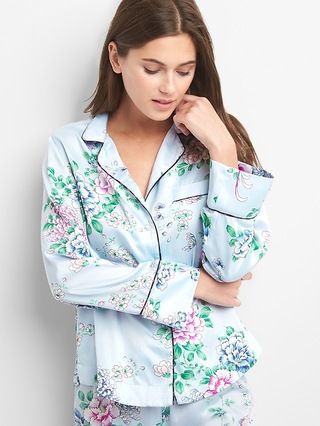 Gap Womens Dreamwell Satin Sleep Shirt Chrysanthemum Blue Size XL | Gap US