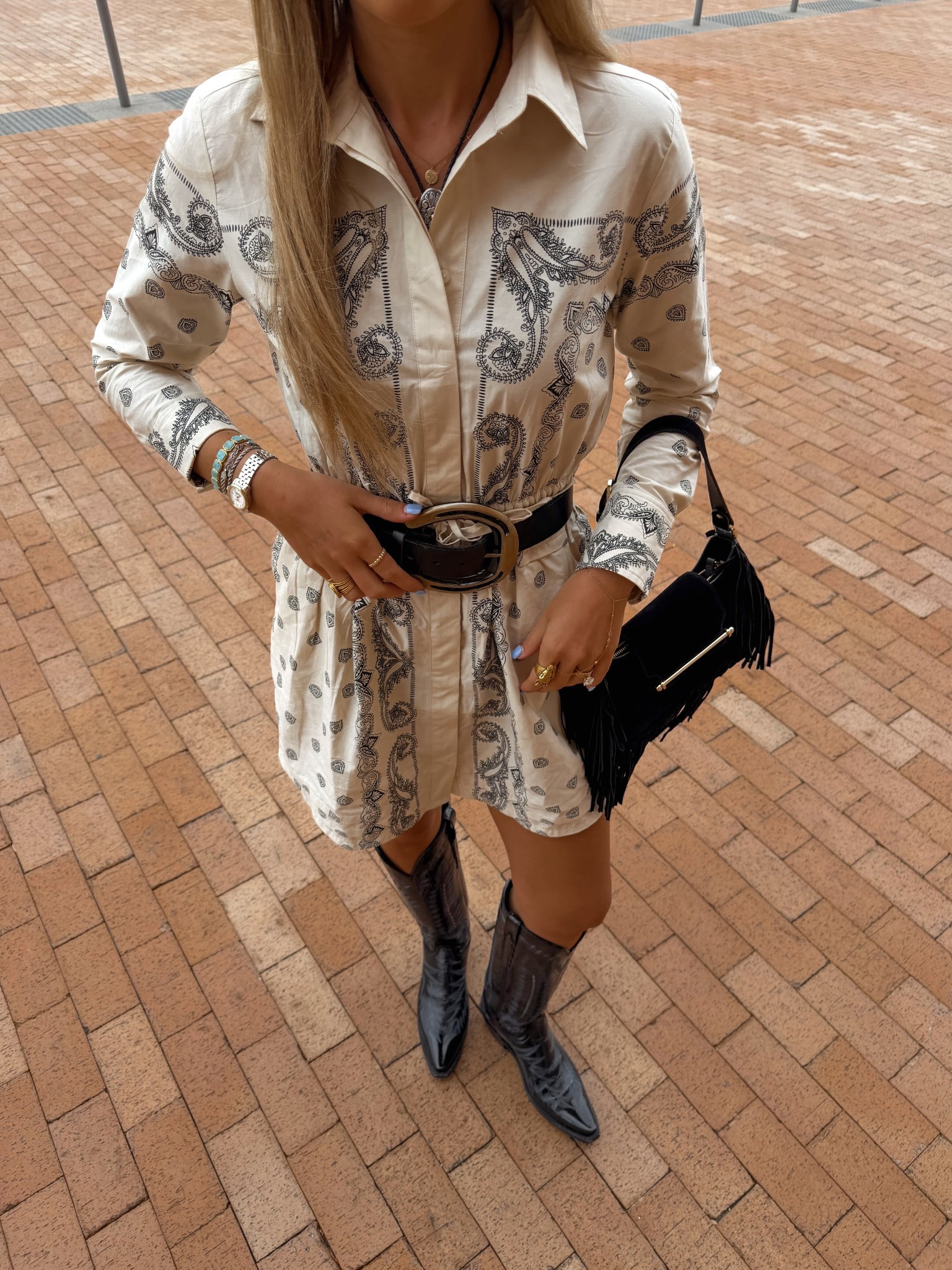 dress in a size 4, everything linked is exact but purse is sold out so i linked similar :) bolo tie is from november maker 

#LTKootd #LTKTall #LTKFestival