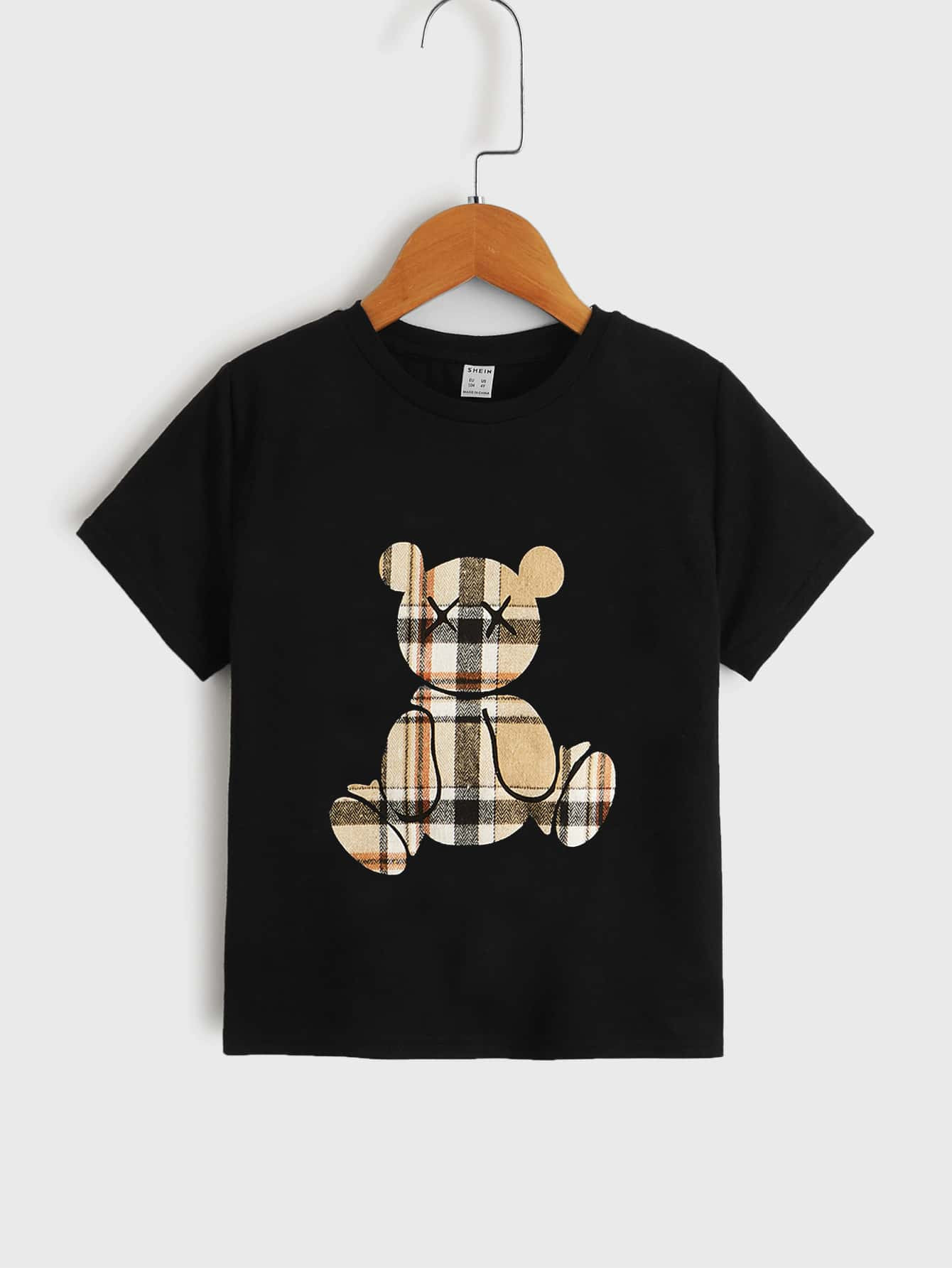 SHEIN Toddler Boys Plaid & Bear Print Tee | SHEIN