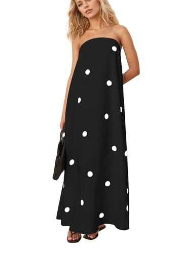 calbatic Women Polka Dot Strapless Maxi Dress Summer Flowy A Line Ruffle Backless Off Shoulder Long Tube Dress | Amazon (US)