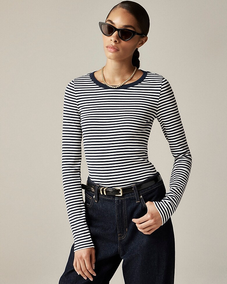 Perfect-fit long-sleeve crewneck T-shirt in stripe | J. Crew US