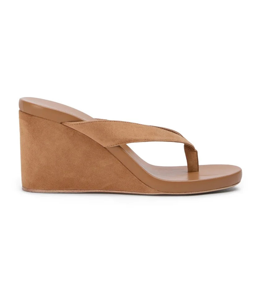 Avanti Suede Wedge Thong Sandals in Butterscotch Suede | Sierra Deene