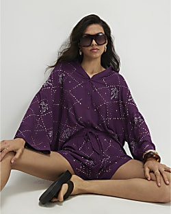 Purple Palm Embellished Shirt | River Island UK & IE