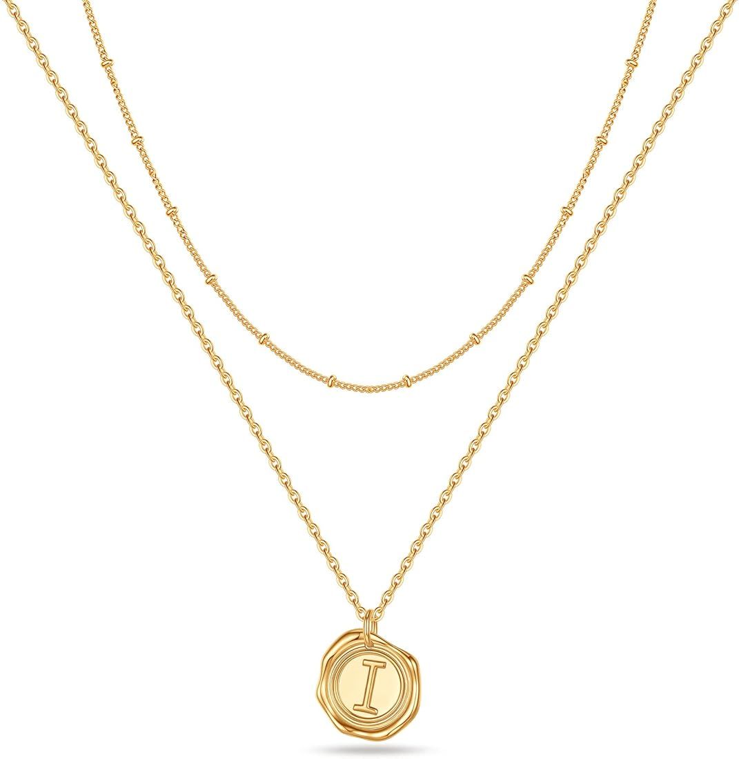 Gold Layered Initial Necklaces for Women, 14K Gold Plated Initial Necklaces Letter Disc Pendant C... | Amazon (US)