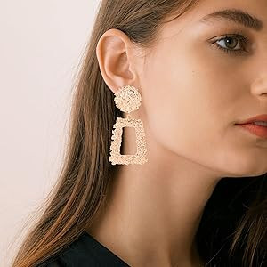 ATIMIGO Statement Drop Earrings Large Metal Rectangle Geometric Dangle Earrings for Women | Amazon (US)